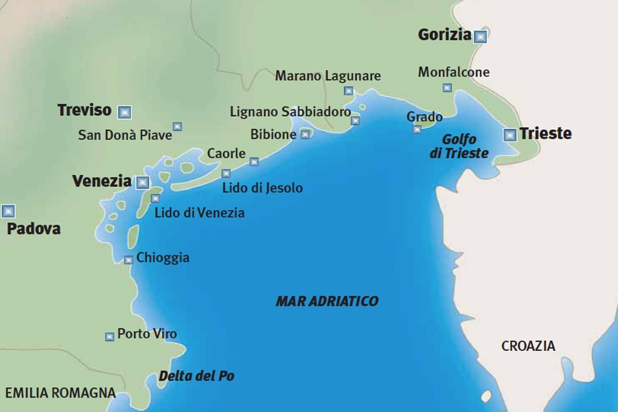 Karte der Urlaubsorte an der oberen Adria in Italien